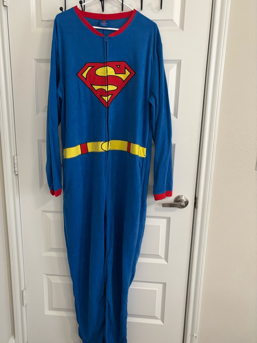 Superman ADULT Blue One-Piece Costume Pajamas with Belt Detail
